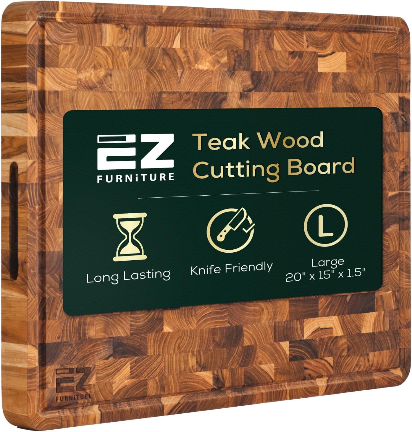 20 x 15 Inch Large Teak Wood Cutting Board, End Grain with Juice Groove and Handles, Knife Friendly, Reversible, Suitable for Chopping Meat, Vegetables, Aesthetics for The Kitchen 20"L x 15"W
