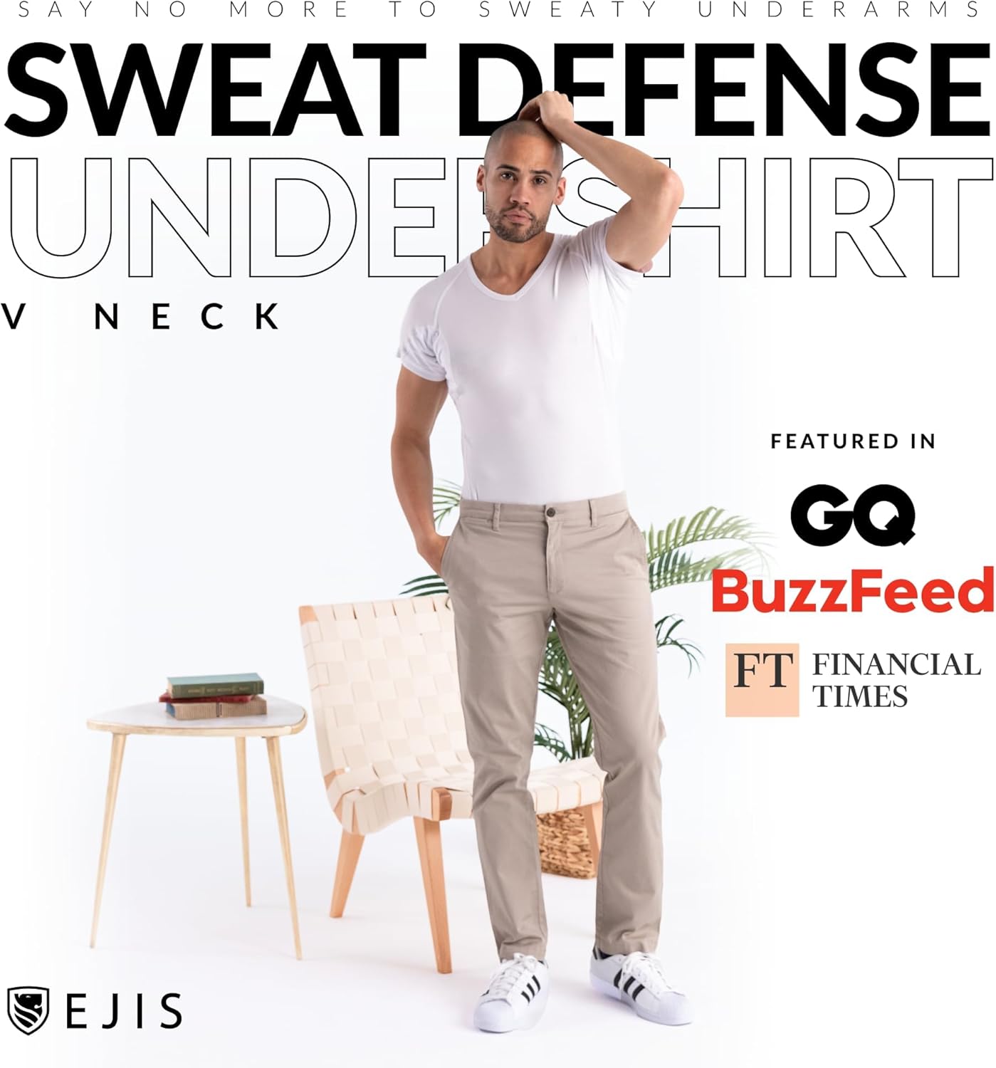 Ejis Sweat Defense Undershirt | V Neck| Underarm Sweat Proof Micro Modal - Image 6