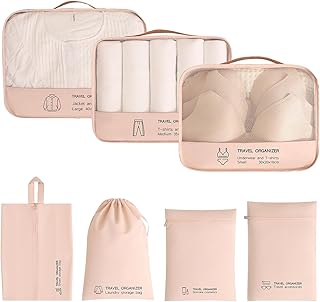 7PCS Packing Cubes for Suitcases Travel Accessories and Essentials Space-Saving Luggage Organizers Light Packing Cubes for Family (Pink)