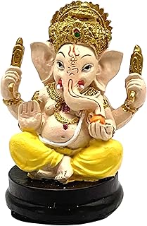 Bellaa 21756 Ganesh Hindu Statue Good Luck Indian Elephant God Car Dashboard Desk Altar Temple Mandir Pooja Meditation Yoga Home Decoration Diwali Gifts Mini Sculpture 3 Inch