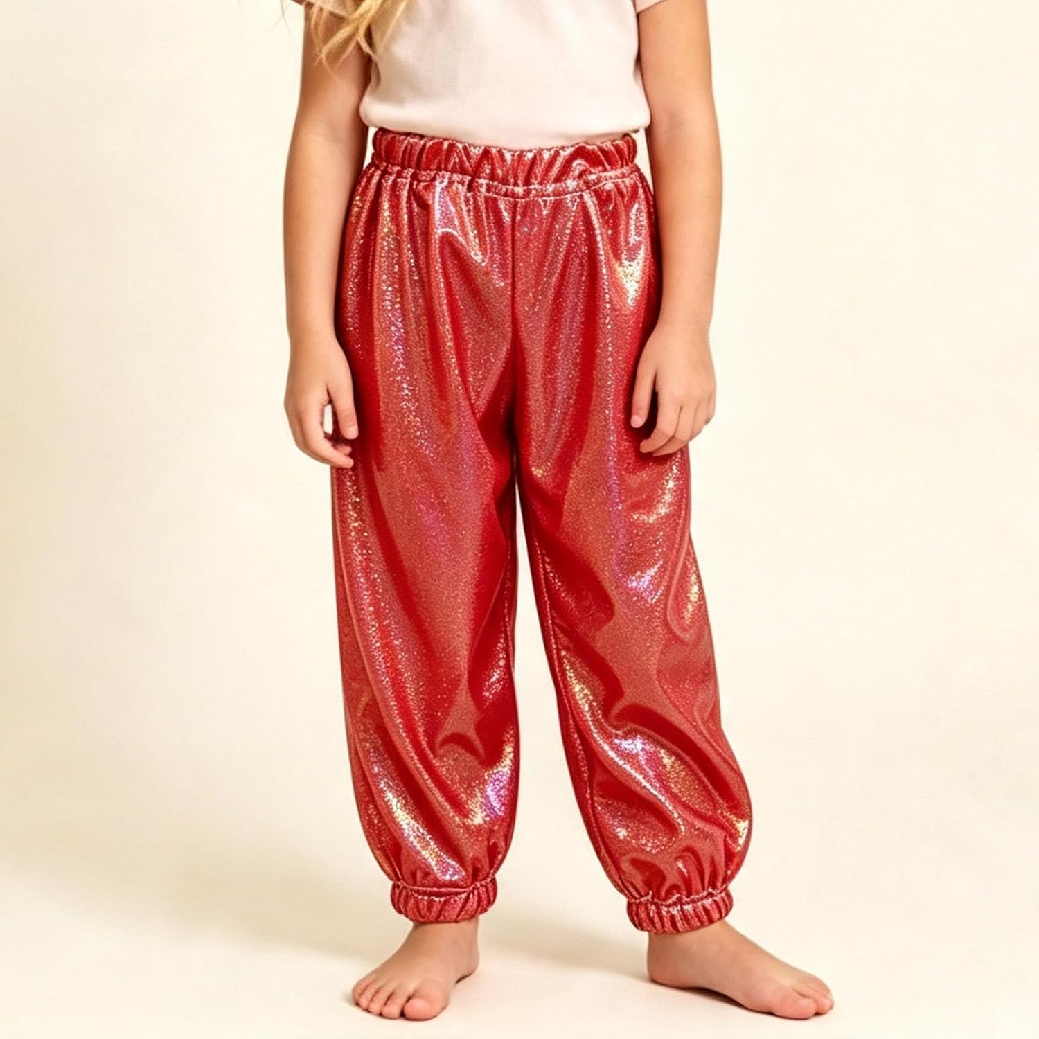 Oplxuo Boys Girls Metallic Jogger Pants Elastic Waist Shiny Dance Trousers