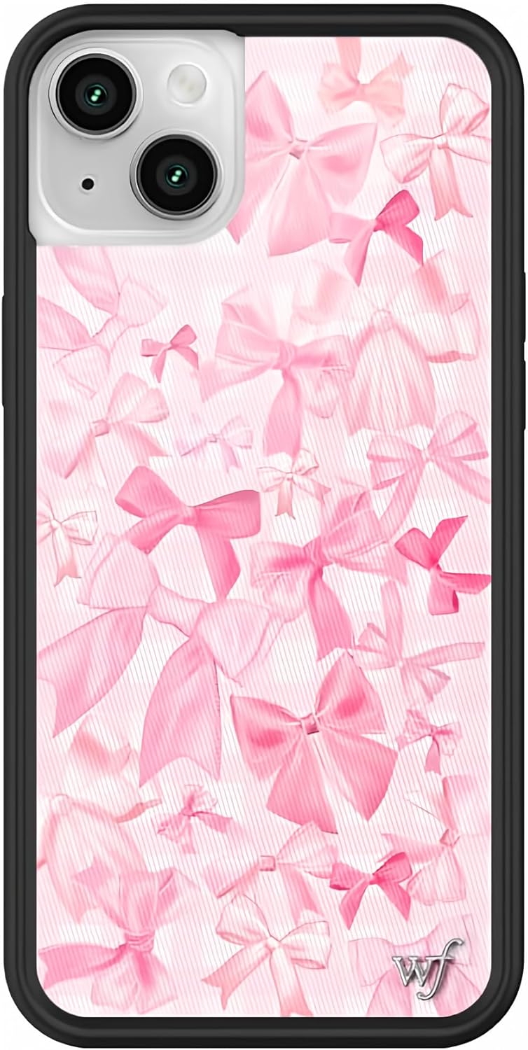 Wildflower Cases - Compatible with iPhone 13/14 | Protective Black Bumper, 6.5ft Drop Test Certified, Women Owned Small Business | Coquette Bows Ballet Pink Trendy | Bow Beau