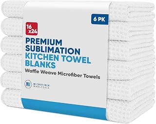 Microfiber Wholesale Sublimation Blanks Towels 16x24 - Premium Waffle Weave Microfiber Towels for Kitchen - Polyester Blanks for Kitchen or Craft Use - 6 Pack
