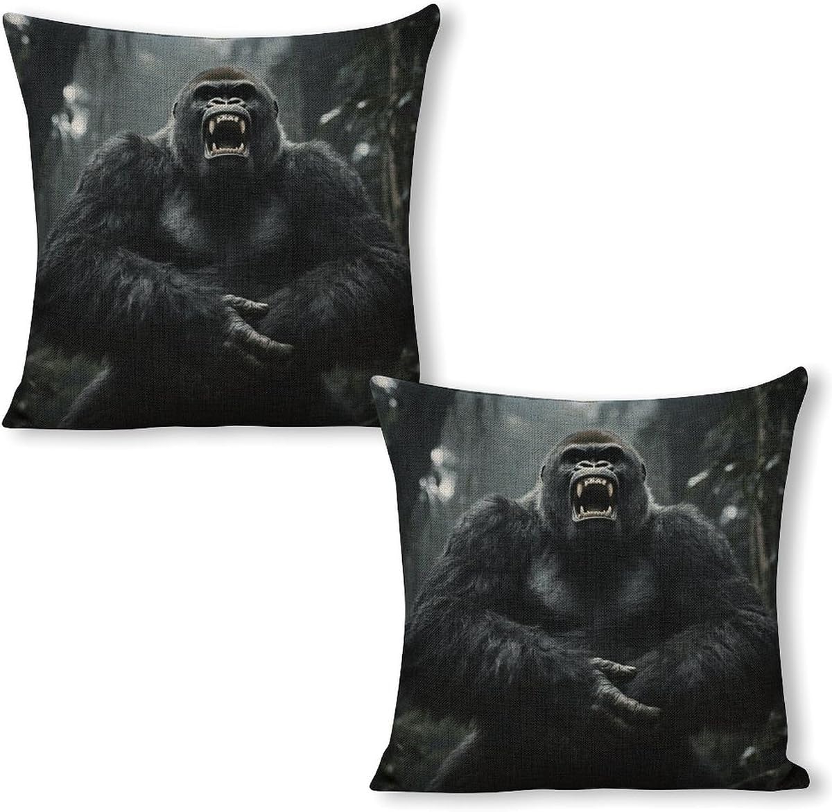 Angry Gorilla Pillow Covers 18"x18"（2pcs） Linen Throw Pillow Covers - Double Sided Decorative Square Cushion Cases for Sofa, Bed, Chair (No Insert Included)