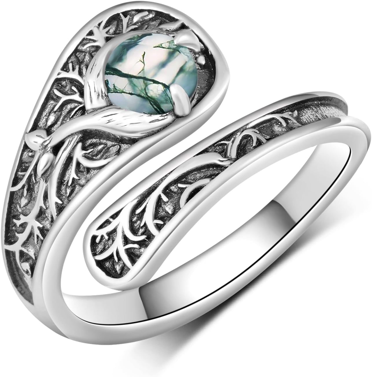 Tree of LIfe Spoon Ring 925 Sterling Silver Moss Agate Spoon Rings for Women Jewelry Gifts for Women