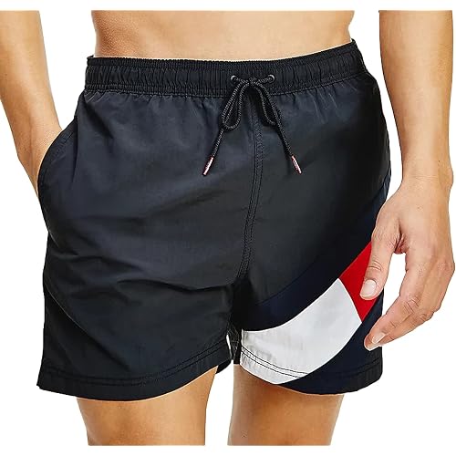 Tommy Hilfiger Men's sea or pool boxer trunk swimwear item UM0UM02048 SF MEDIUM DRAWSTRING, BDS Black/Nero, Small