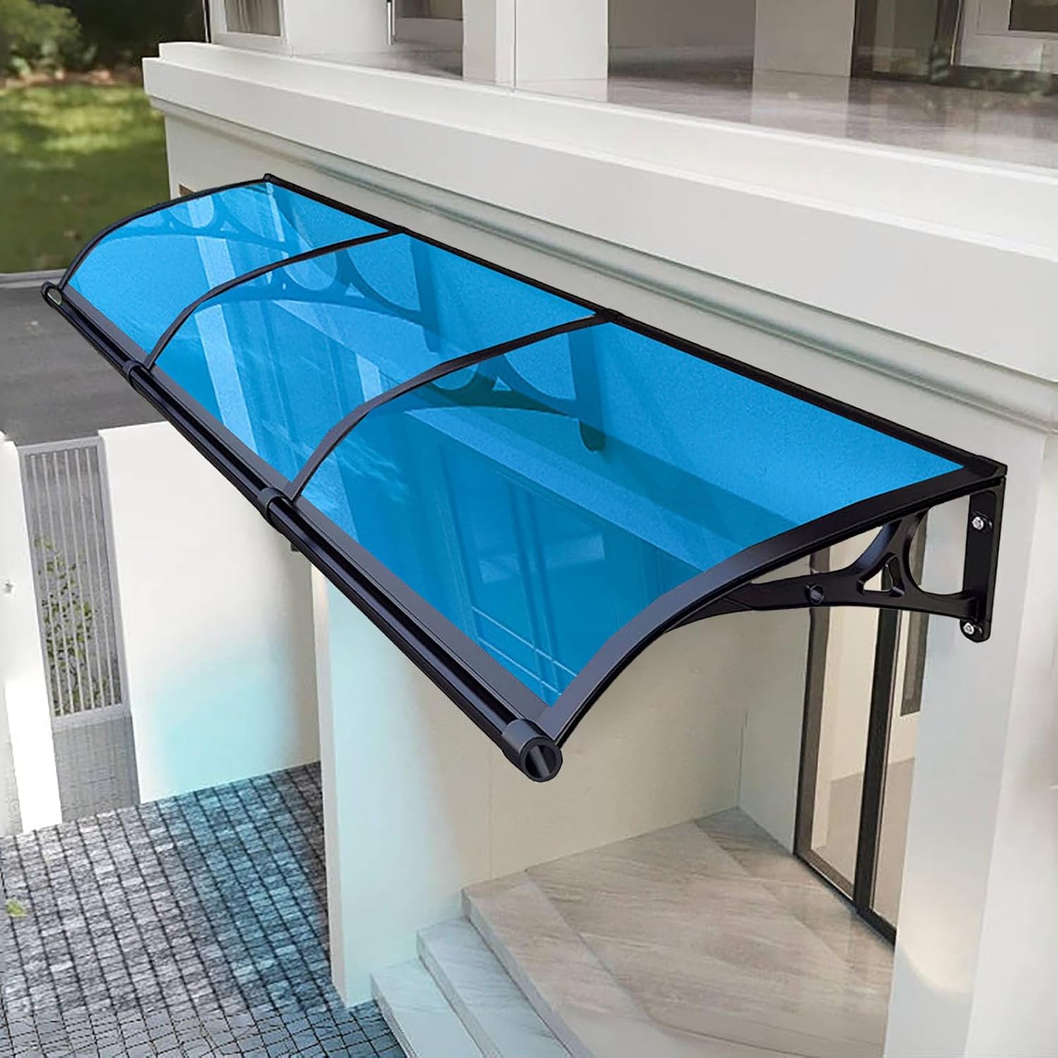 Window Awning Front Door Canopy, Aluminum Alloy Large Sink Window Awning Door Canopy, Window Awning Overhead Door Modern Polycarbonate Cover, Sun Shetter-Lake blue-80x340cm/31 x134