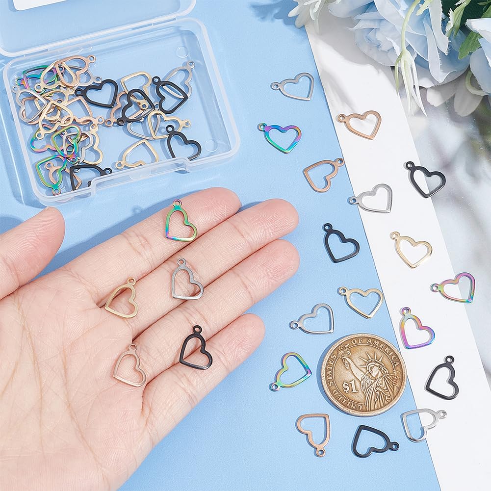 UNICRAFTALE - Colgante de corazón hueco, hipoalergénico con colgante de acero inoxidable, 1 mm pequeño agujero para la fabricación de joyas