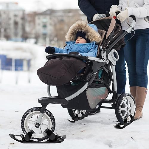 Miniatura 4 de 4 piezas de cochecito de nieve esquís de invierno trineo accesorio de esquí trineo de invierno esquís para campos de nieve, cochecito de bebé
