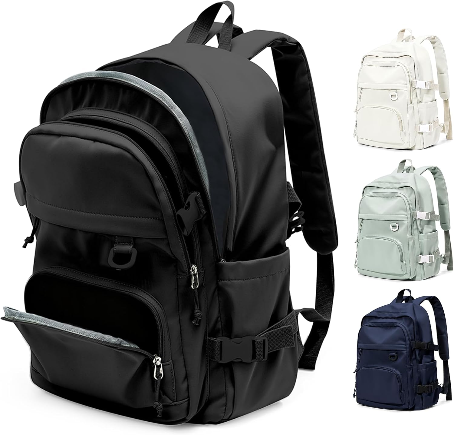 Black Lightweight Backpack for College & High School Backpack With Lots of Pockets Cute School Bag for Girls Boys, Large Capacity Bookbag for Women Men, Waterproof Teens Casual Daypack Backpack