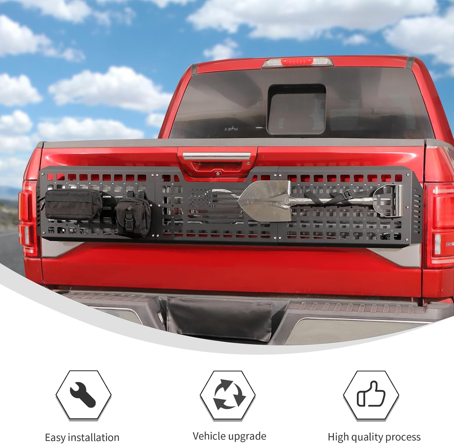 Linskip Tailgate Bed Molle Expansion Panel Compatible with 2015-2020 Ford F150 & F150 Raptor, Rear Gate MOLLE Racks, Cargo Carrier Tool Organizer, Exterior Accessories