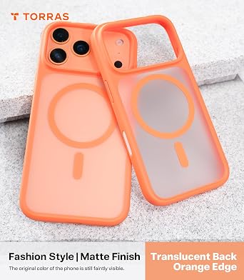 TORRAS Stronger Magnetic & Shockproof for iPhone 17 Pro Max Case, Fit for MagSafe, Military Grade Drop Protection, Camera Control, DIY Button, Slim for iPhone 17 Pro Max Case Translucent Orange
