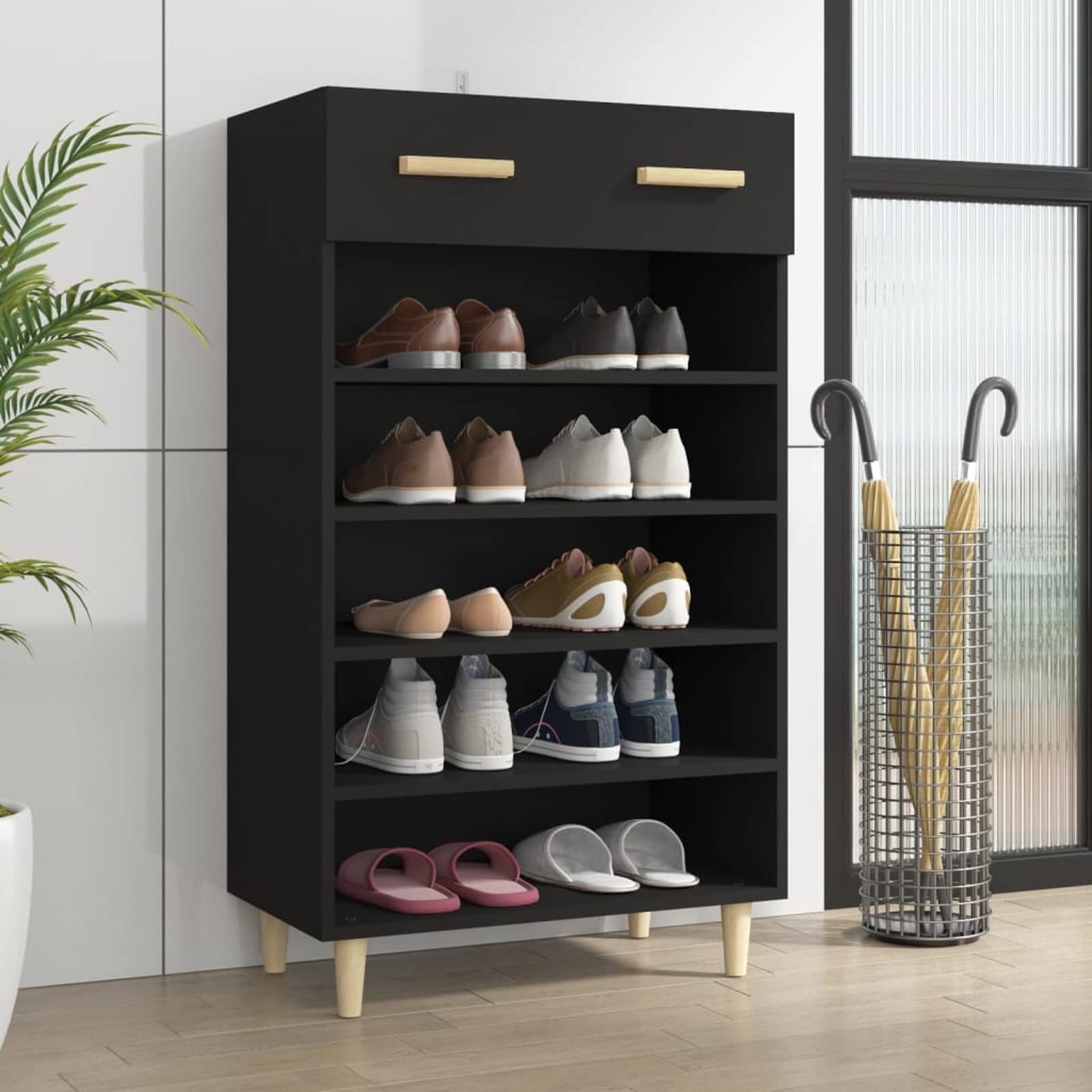 Armoire à chaussures noire 60x35x105 cm bois d'ingénierie placard rangement entrée meuble