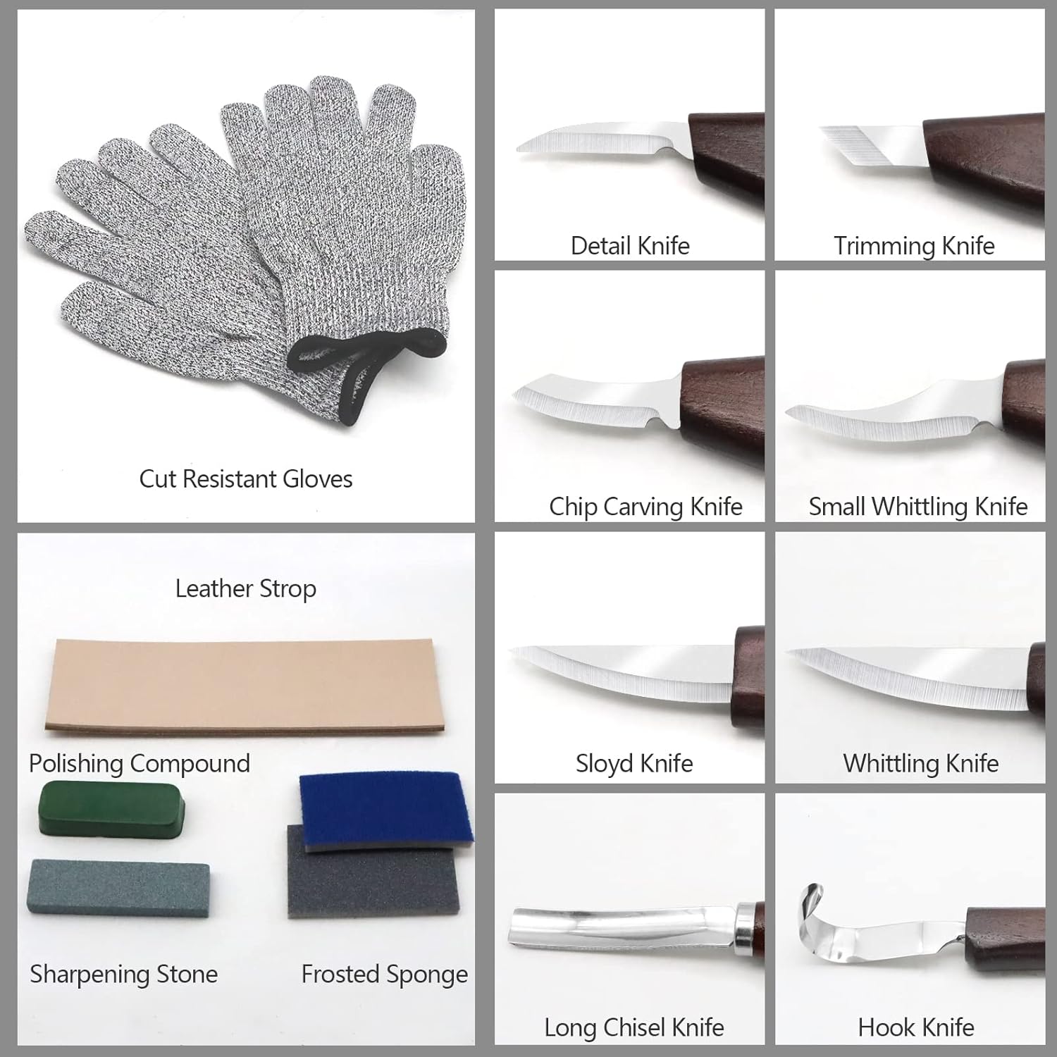 VIBRATITE Deluxe Wood Carving Kit, Wood Carving Tools Set with Leather Storage Roll Bag, Wood Carving Knife, Spoon Carving Knife, Whittling Knife, Wood Whittling Kit for Beginners, Adults, Woodworking
