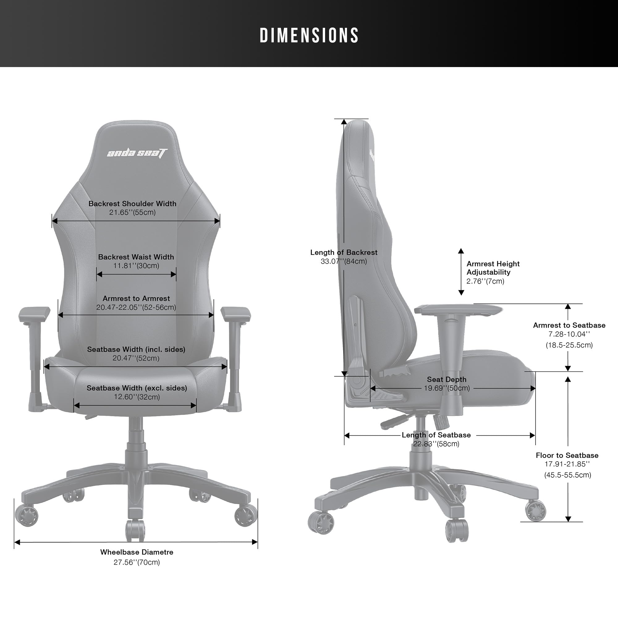 Anda Seat Luna Grande Chaise Gaming pour Adulte - Chaises Gaming Ergonomiques, Chaise de Bureau en Tissu, Soutien Lombaire Renforcé pour Cou et Dos, Fauteuil Gamer Reclinable - Noir