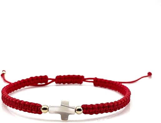 Adjustable Red String Hand-woven Bracelet with Mother of Pearl Cross - Spiritual Jewelry for Women