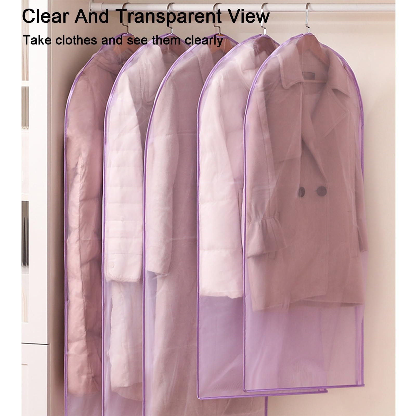 Fundas para Ropa, Funda Traje con Cremallera Lateral, Material Suave, Transparente, para Abrigos, Chaquetas y Trajes (5 Piezas)(60x110cm/24x43in)