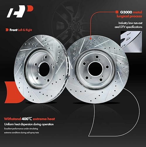 Miniatura 5 de A-Premium Juego de 6 piezas de rotores de freno de disco perforados y ranurados delanteros de 12.6 pulgadas (12.598 in) + pastillas de cerámica