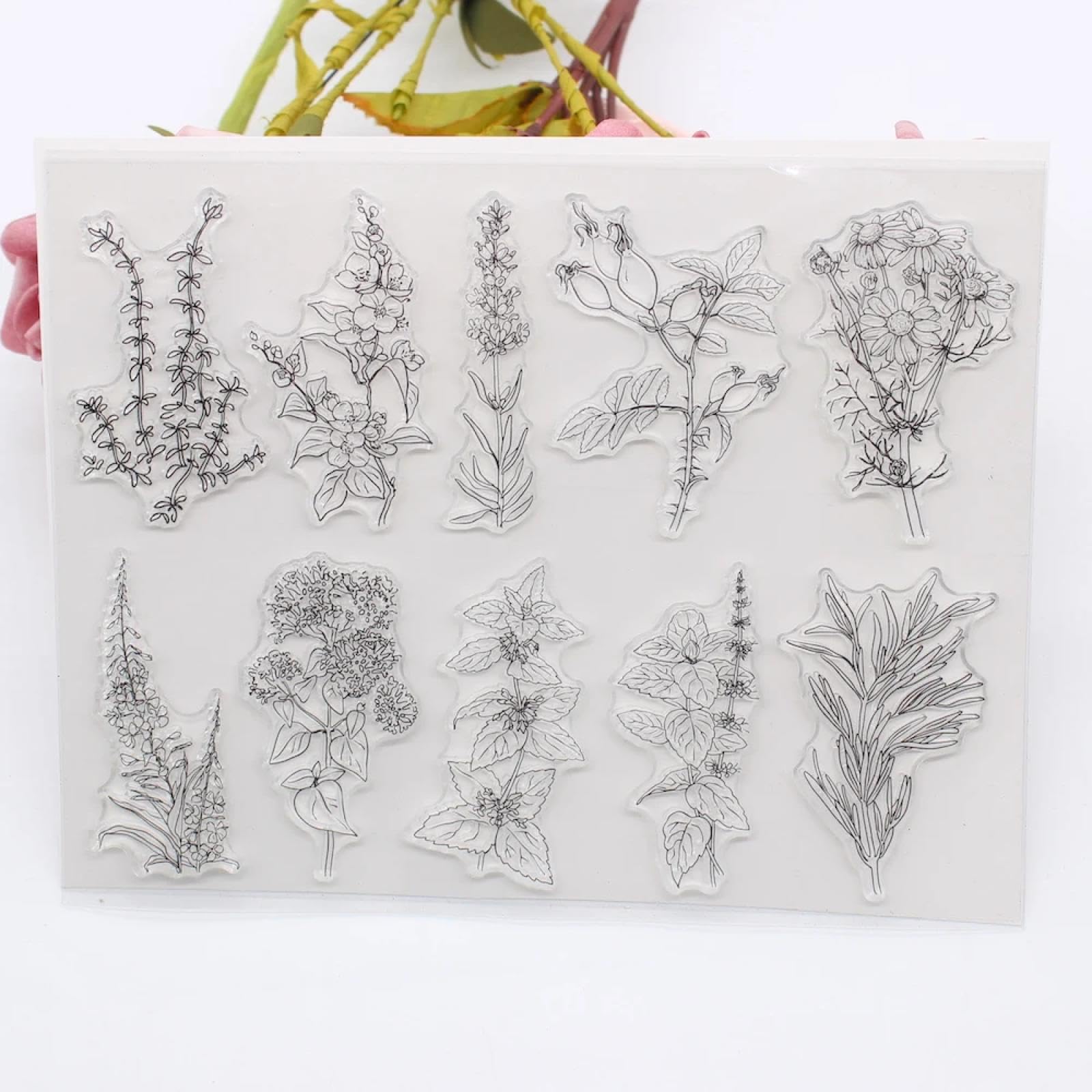 Jiapailaiyun Stamps For Crafting,Card Making Supplies,14X18cm Herbs And Spices Botanical Transparent Clear Stamps Seals For Paper Craft Scrapbooking Decoration