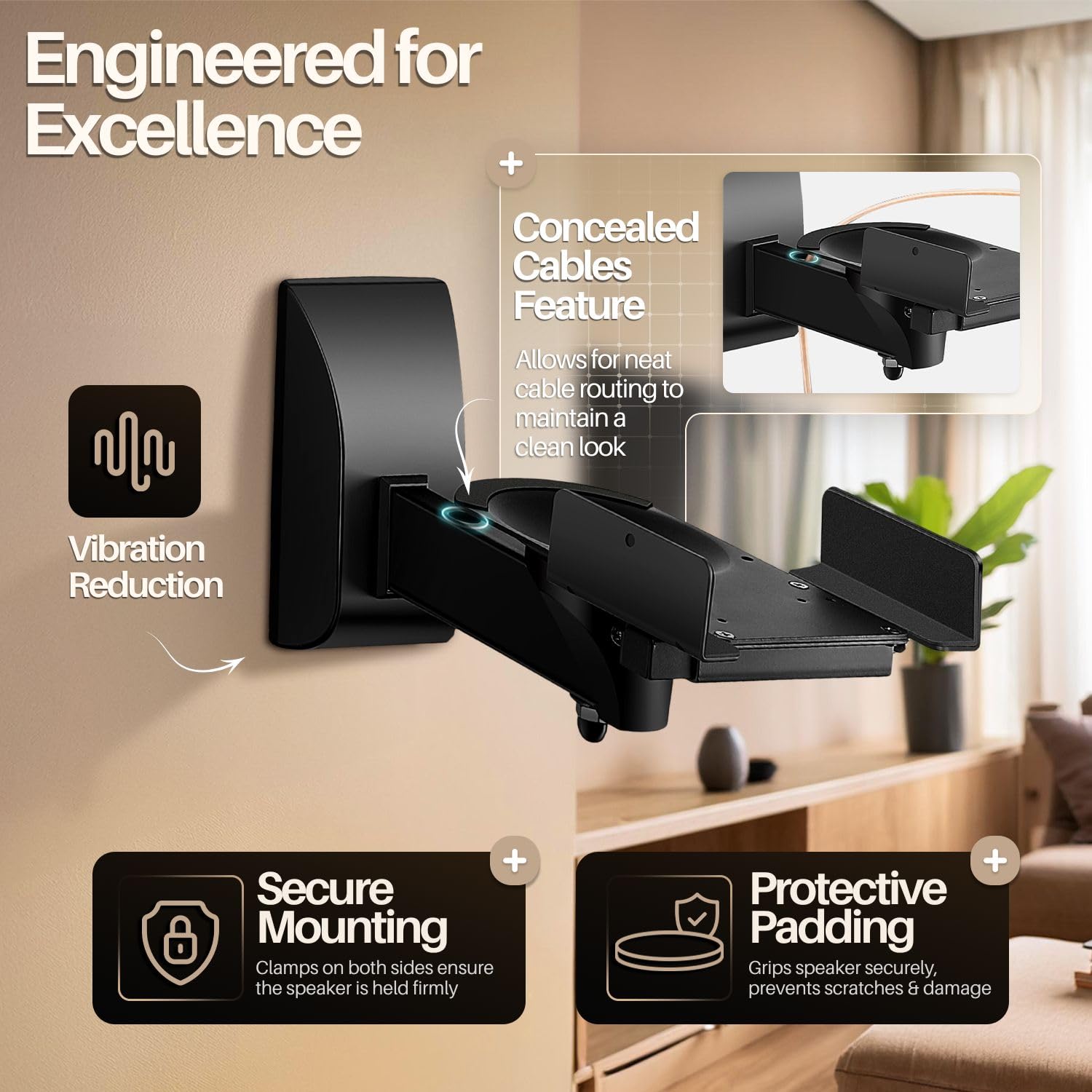 TNP 2X Universal Lautsprecher Wandhalterung, Universelle Lautsprecherhalterung Neigbar Schwenkbar Drehbar Halter Wandmontage Regal Box Wall Mount Boxen Wandhalterung Regalboxen, bis 30kg, Schwarz