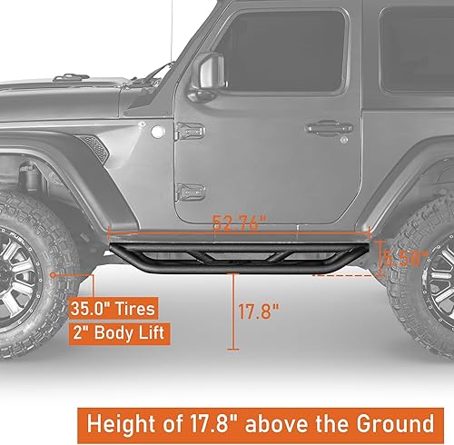 Miniatura 3 de Hooke Road JL - Estribos laterales de 2 puertas Tubular Nerf Step Bar Armor Rock Slider Rail para Jeep Wrangler JL 2018 2019 2020 2021 2022 2023 2024