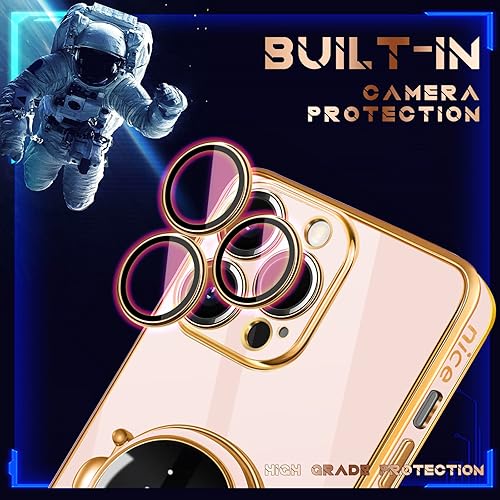 Miniatura 4 de Coralogo Funda para iPhone 13 Pro Max, diseño 6D con diseño de astronauta para niñas y mujeres, con soporte oculto, diseño 6D con protector de lente