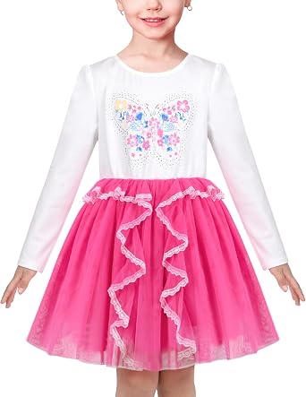 Sunny Fashion Girls Dress Beige Cream Sequin Heart Butterfly Tulle Skirt Long Sleeve