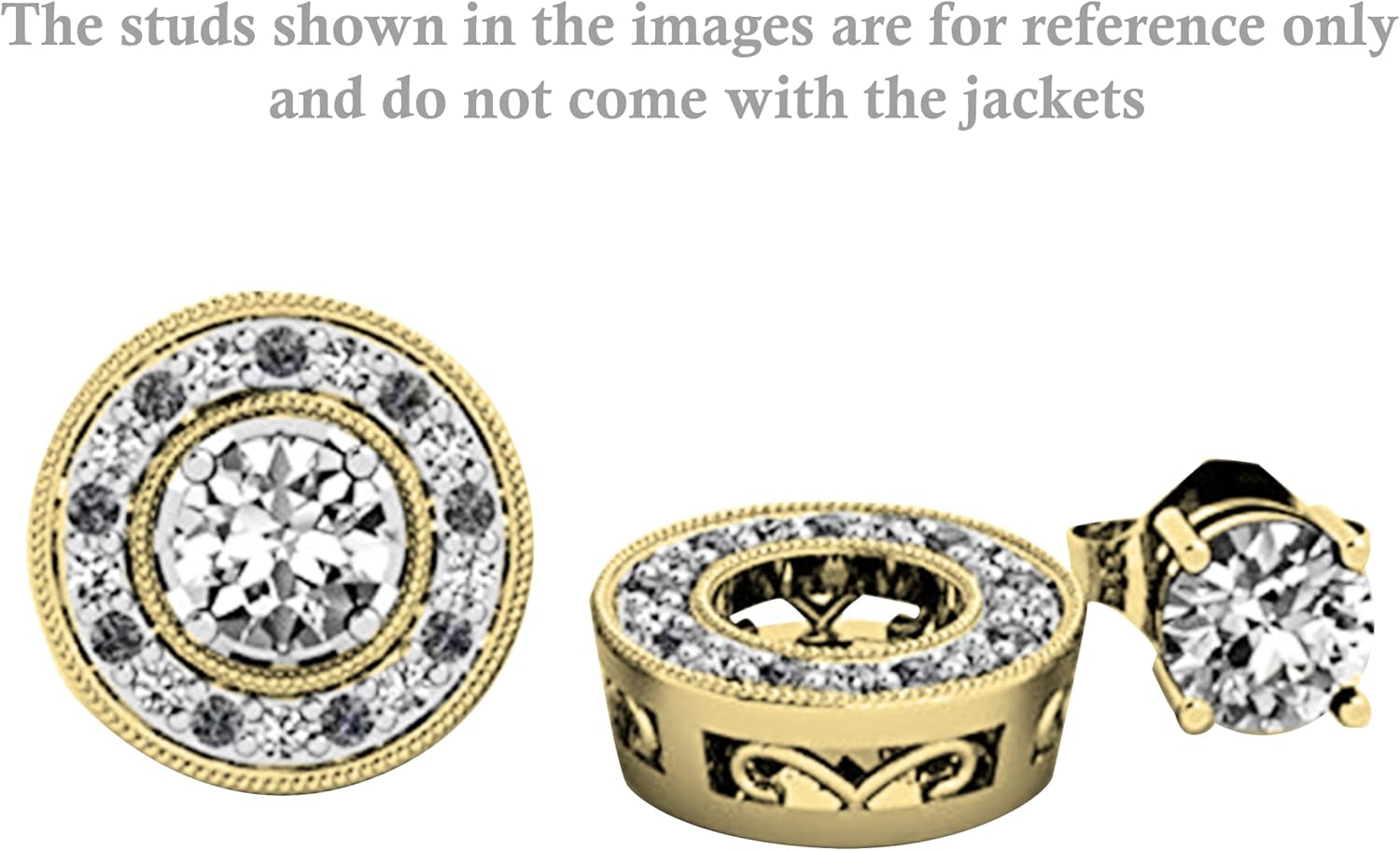 Dazzlingrock Collection 0.20 Ctw Alternate Round Black and White Natural Diamond Filigree Style Removable Jackets of Stud Earrings for Her 1/5 CT, in Real Solid Gold