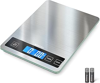 Food Scale, 33lb Digital Kitchen Scale with Stainless Steel & Tempered Glass, 1g / 0.05oz Precise Graduation, Waterproof and Sturdy Surface, for Cooking, Baking, Weight Loss, Meal Prep