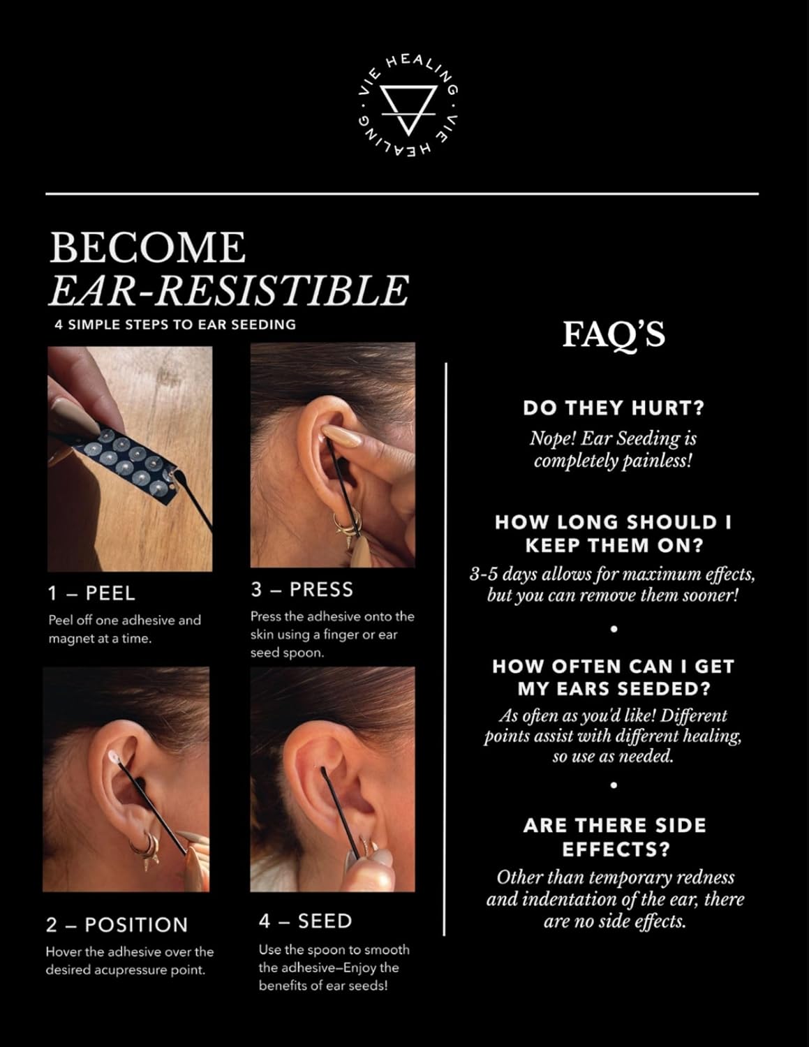 Vie Healing 24k Gold Acupressure Ear Seeds - Reflexology, Ear Seed Chart - Best Ear Seeding Kit - Acupressure Beads - 40+ Solutions & 24k Gold Ear Seeds Acupuncture Kit - Suitable for Adults - 20 pcs