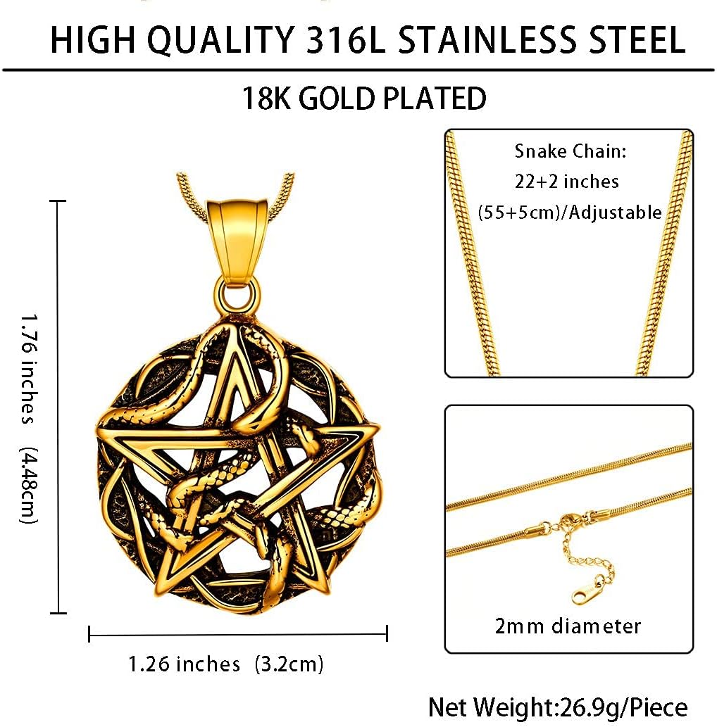 Pentagram Pentacle Wiccan Necklace -Star Satanic Pendant 316L Stainless Steel Traditional Seal of Solomon Tetragrammaton Eliphas Levi's Pentagra Wicca Punk Retro Jewelry - Image 3