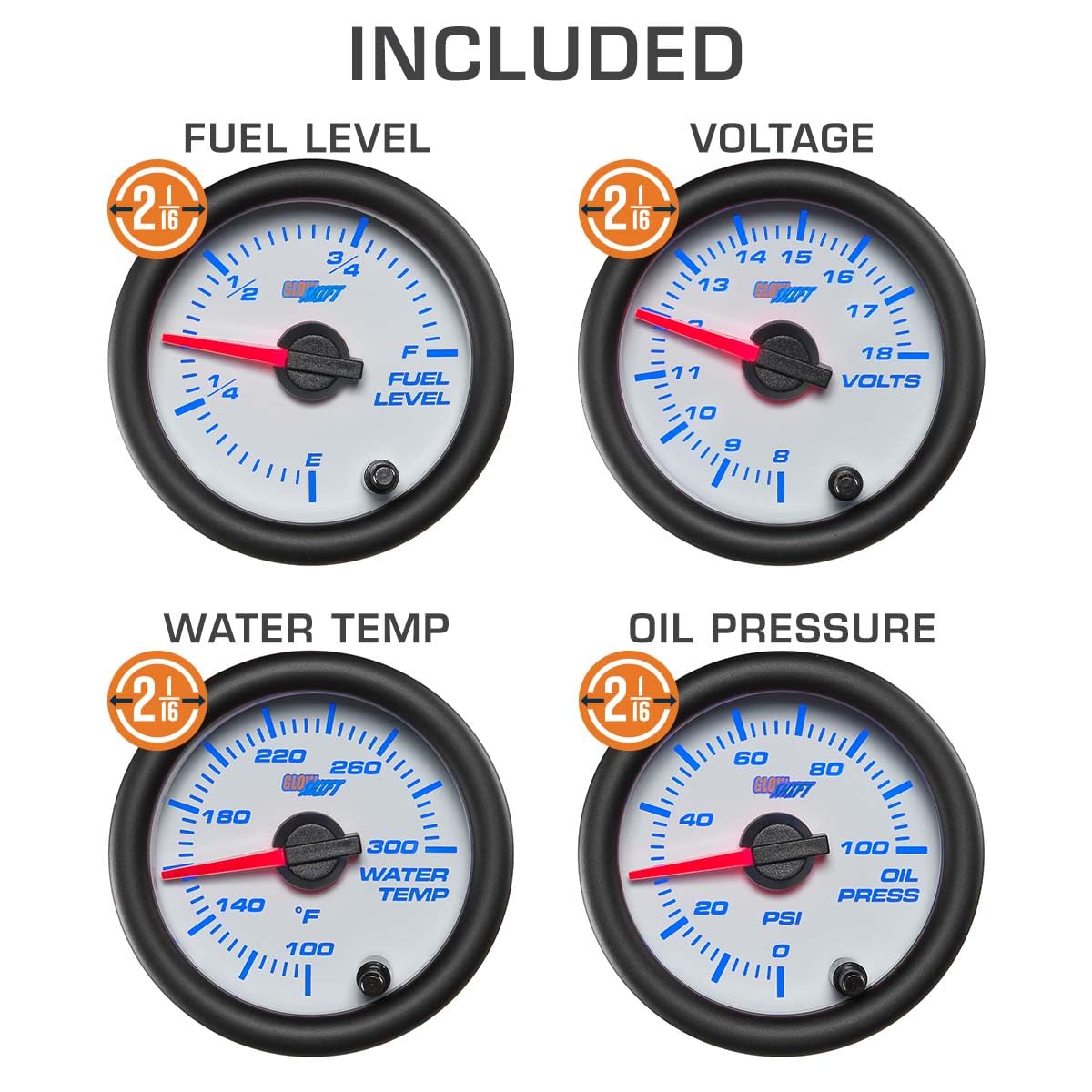 GlowShift 6-Gauge Cluster Package Compatible with Chevy C10 1973-1987 - White 7 Color Speedometer, Tach, Oil Pressure, Water Coolant Temp, Fuel Level & Volt Gauges - Direct Fit Dashboard Panel Pod