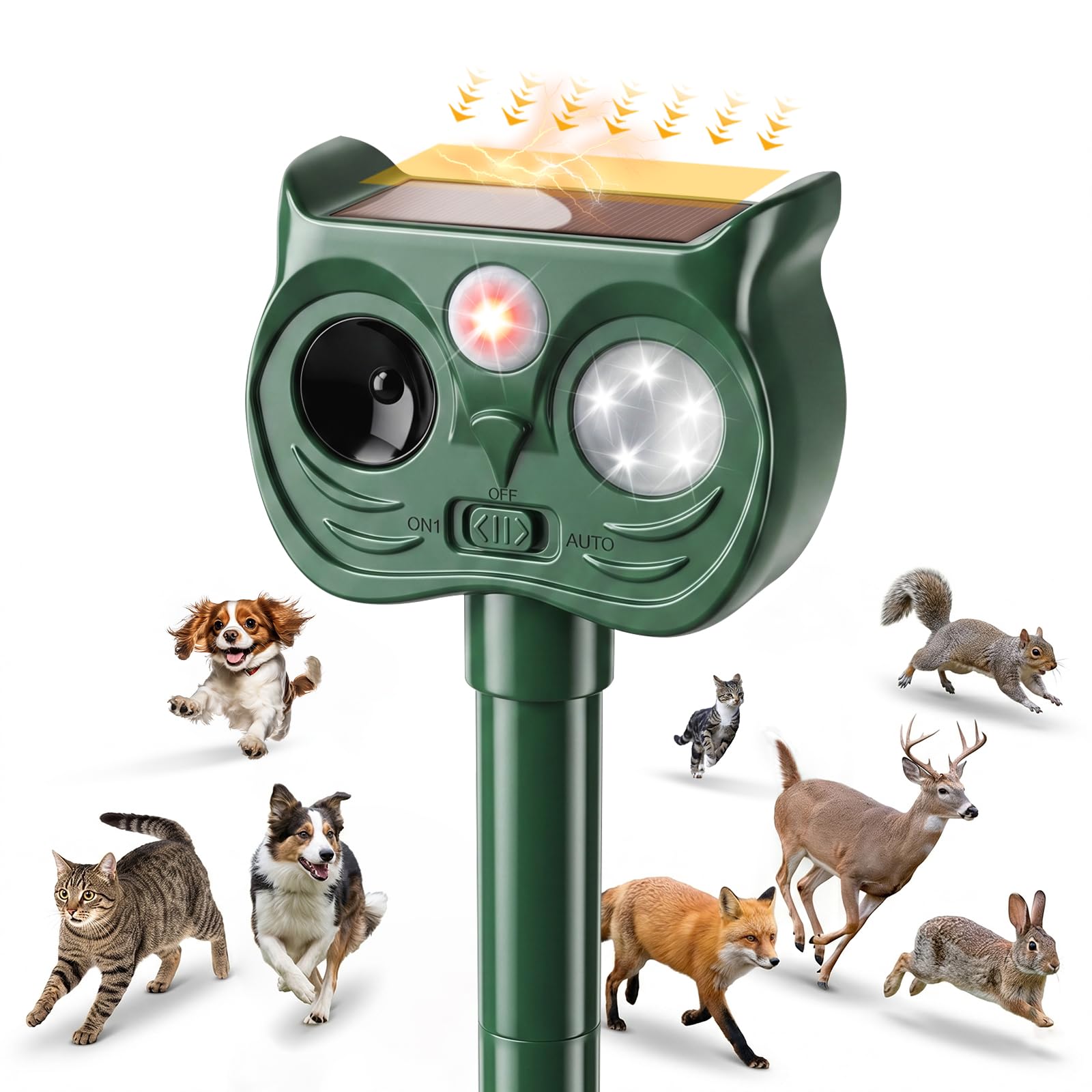 Ciomexiy Cat Repellent for Gardens UK, 2026 New Ultrasonic Fox Deterrent Solar with 2 Modes and LED Light, IP45 Waterproof Animal Repeller for Cats, Dogs, Foxes, Deers, Rabbits