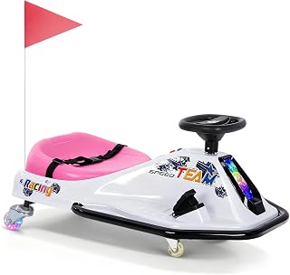 24v Electric Drifting Go Kart for Kids Ages 3+ Ride on Karts,Upgraded Glowing Wheels,Two Speed Switch Car, Anti-Rollover with Safety and Simplified Drifting System for 175 Lbs(Pink)