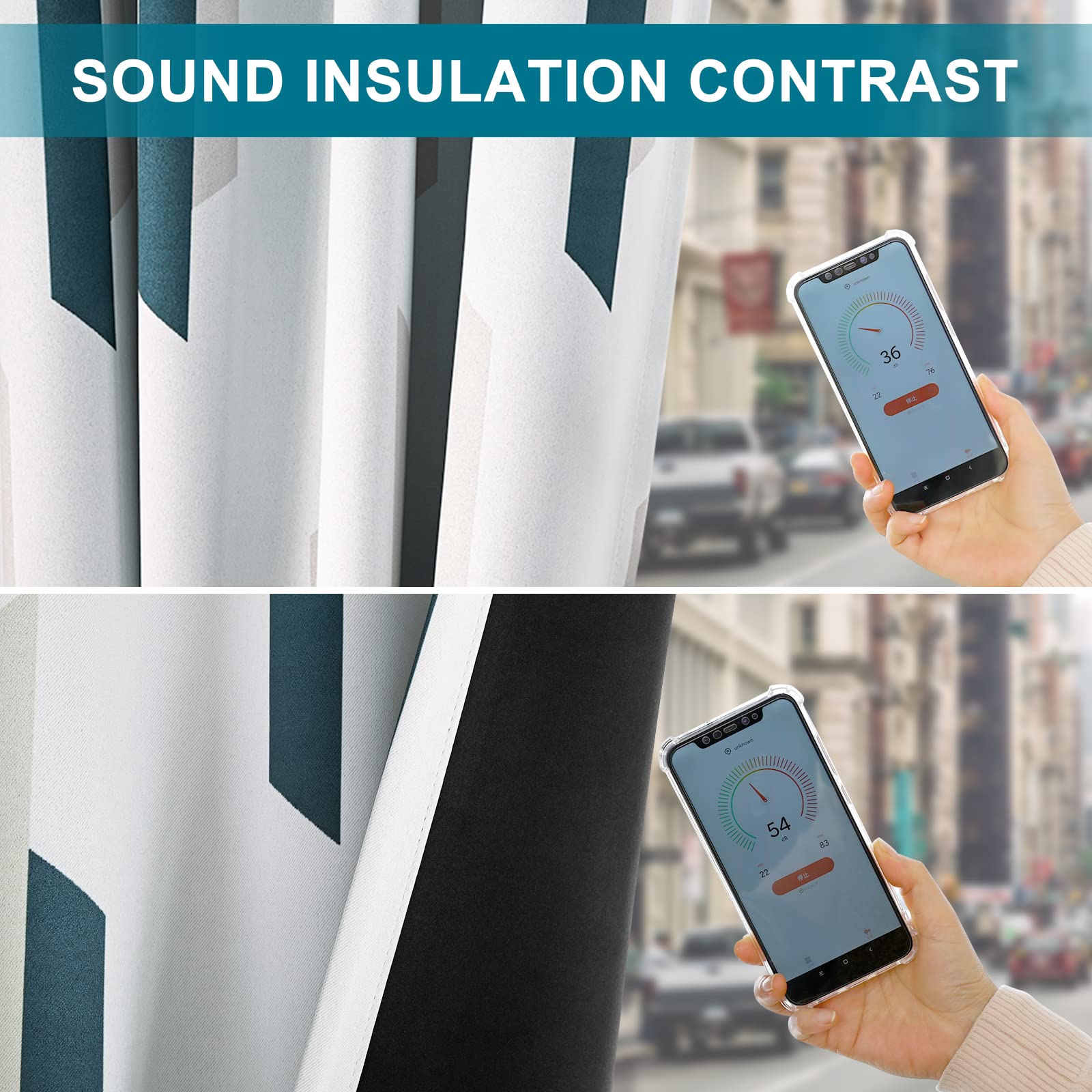 Decortinas White Geometric Pattern Blackout Curtains, Sound Proof