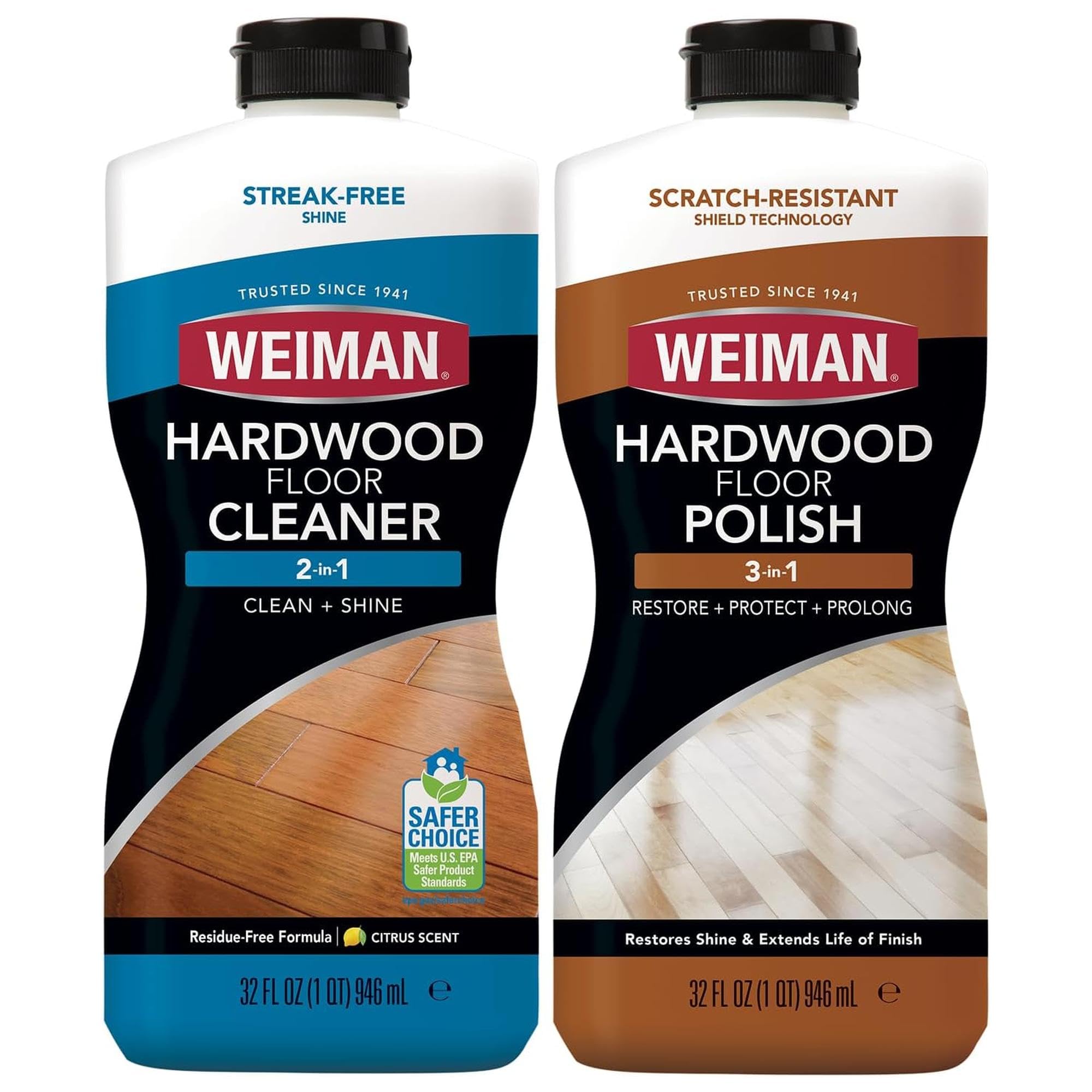 Weiman Hardwood Floor Cleaner and Polish - Restorer Combo - Wood Floor Cleaner - 2 Pack