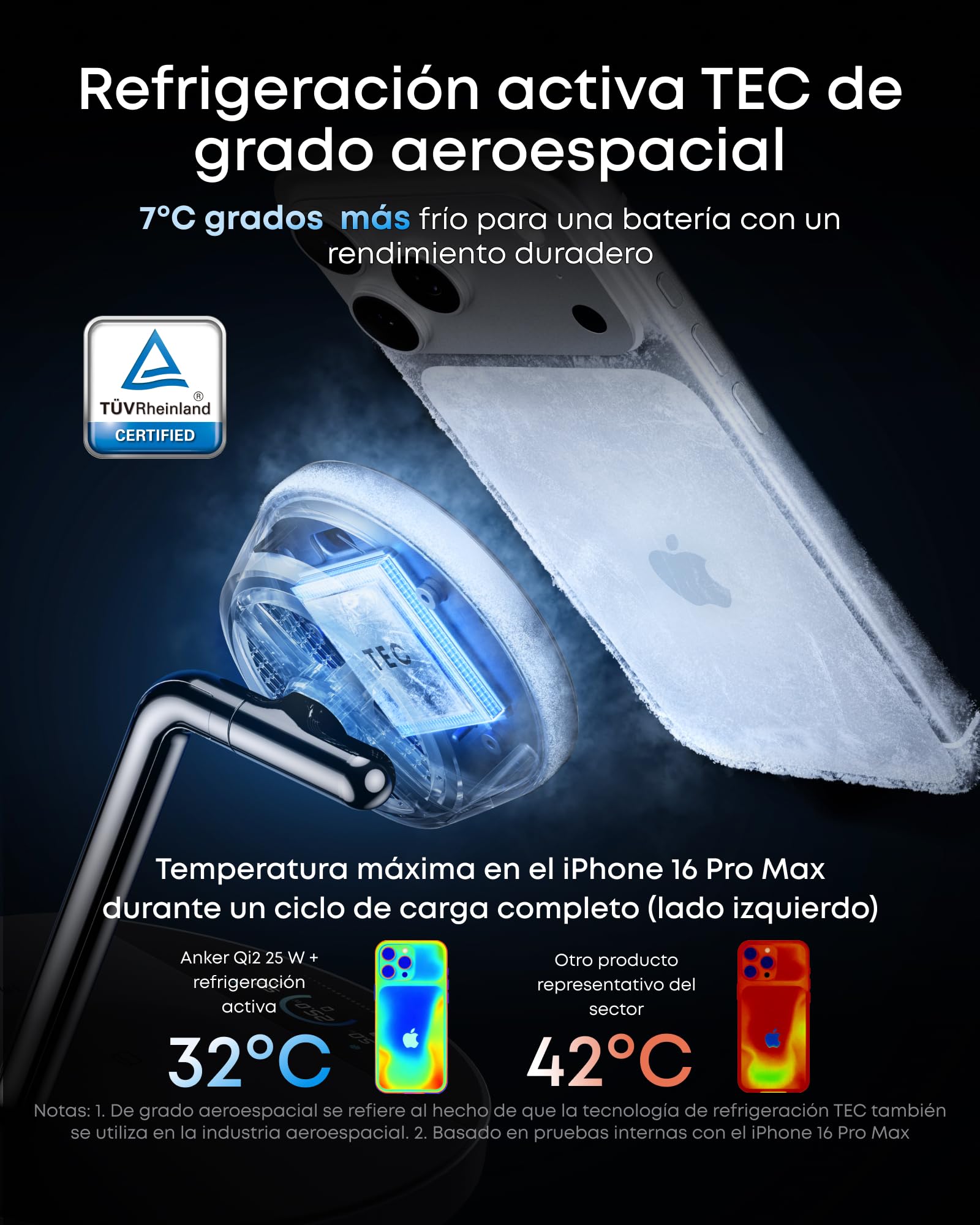 Anker Prime Cargador Inalámbrico iPhone 3 en 1 Qi2 25W Pantalla Inteligente | MagSafe compatible, enfriamiento activo TEC, pantalla inteligente. Para iPhone 17-12, Apple Watch, AirPods y más.