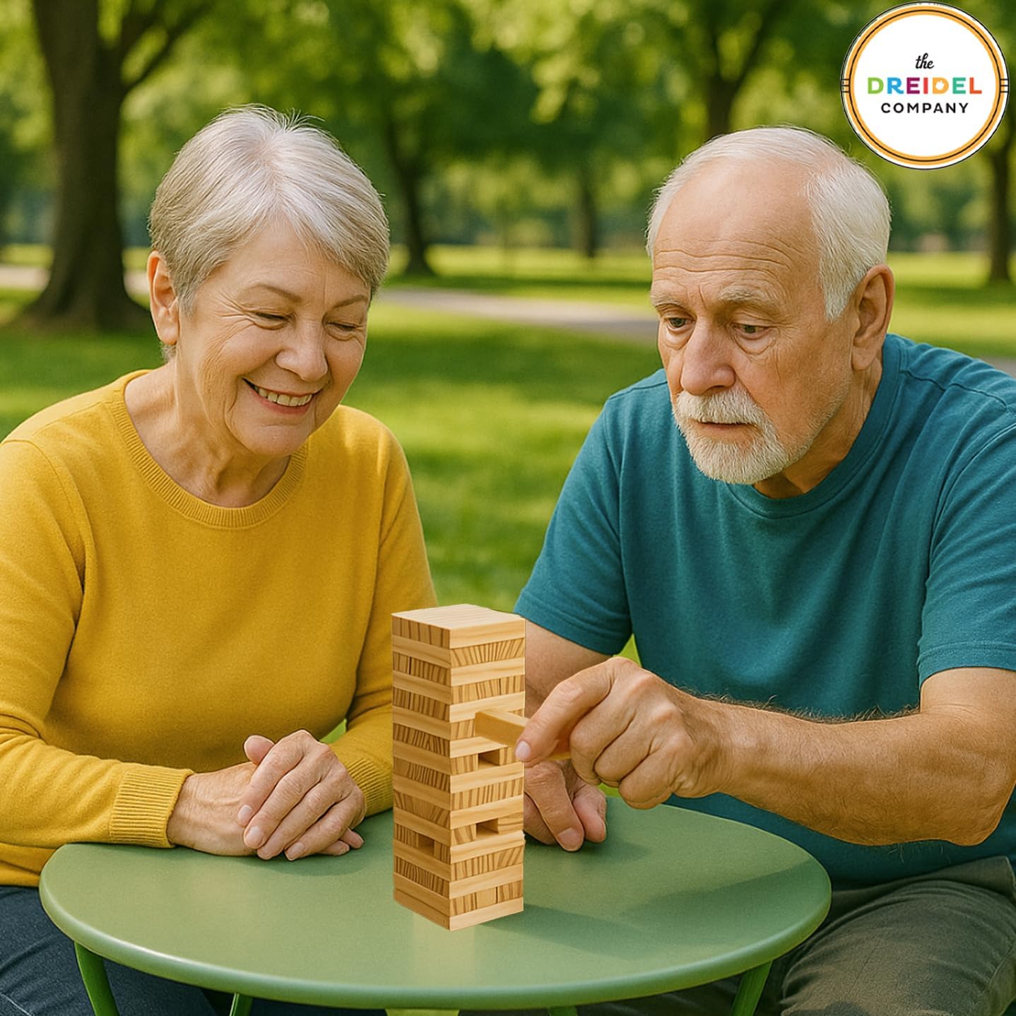 The Dreidel Company Wooden Blocks Stacking Tumbling Tower Game, Pull, and Tumble Blocks, Sensory Learning, Game Night, 6" Inches (8-Pack)