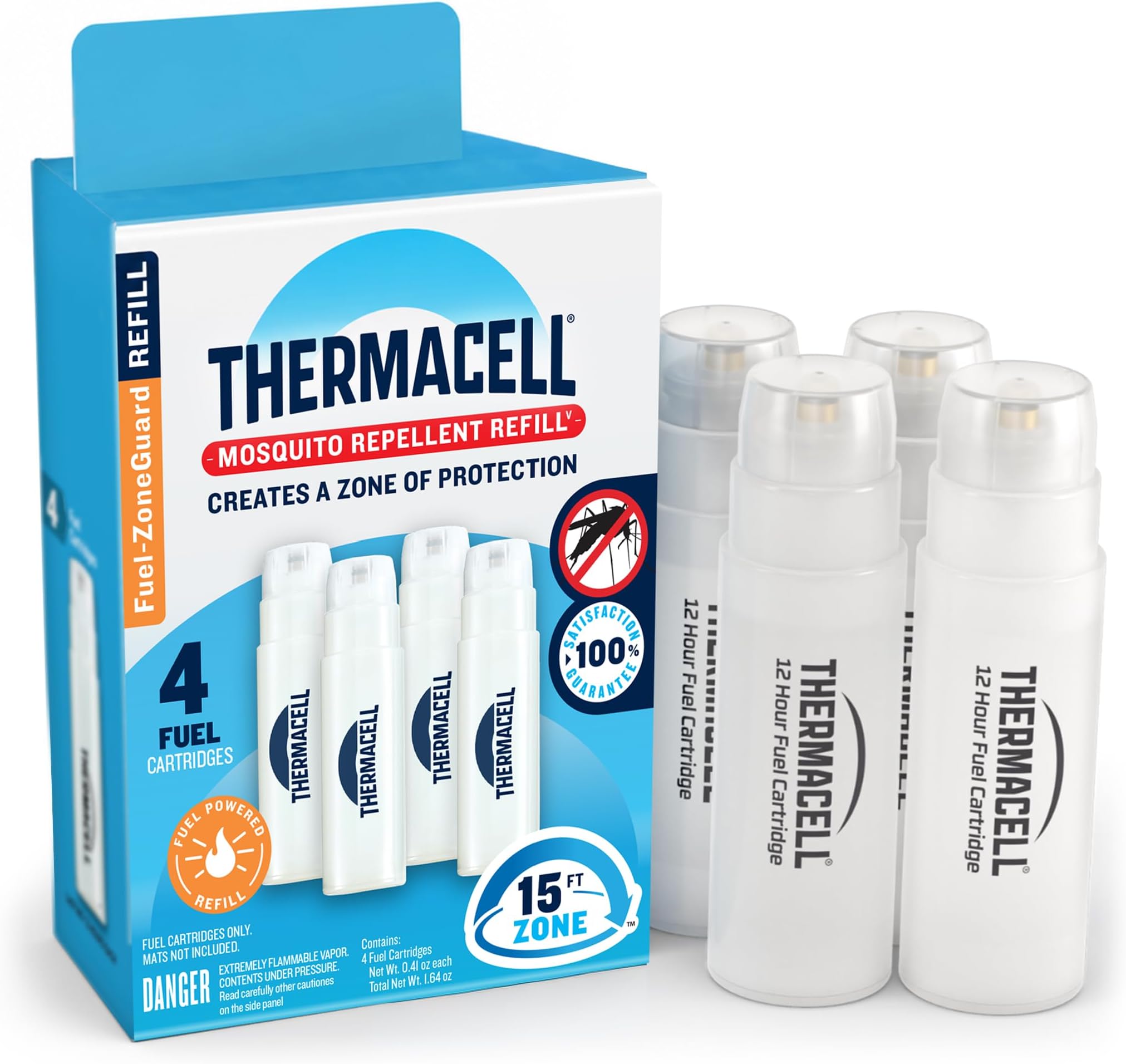 Fuel-ZoneGuard Mosquito Repellent Butane Refill; 15-FT Zone of Scientifically Proven Outdoor Protection; Fuel-Powered; Patio Shield; 48Hr Refill; Bug Spray Alternative; Scent Free