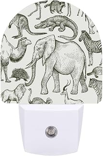 Nimals of Wild World Seamless Pattern Plug-in LED Night Light, Smart Dusk to Dawn Sensor, Ultra Compact Portable Night Lamp, High Energy Saving, No Flicker Zero Radiation Safe Wall Light for Bedroom B
