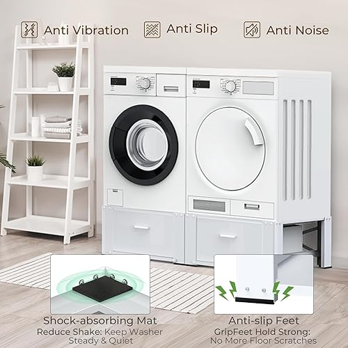 Miniatura 6 de SKM Pedestales para lavadora y secadora de 29 pulgadas con cajón, paquete de 2 elevadores de soporte de lavandería, 14.3 pulgadas de altura,