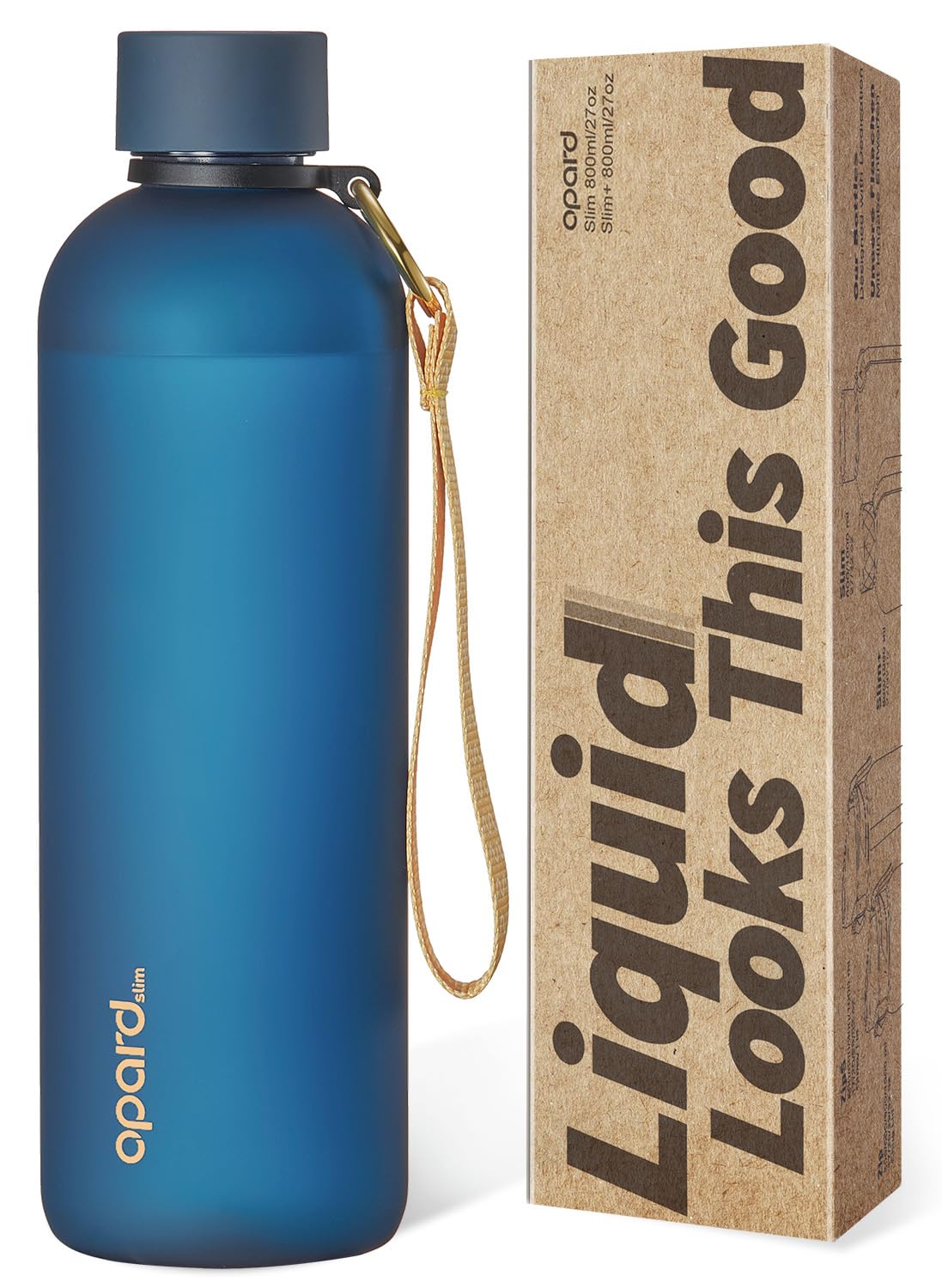 Opard Slim Trinkflasche 800ml, Kohlensäure geeignet Wasserflasche, Water Bottle Spülmaschinenfest, BPA frei Plastik, Auslaufsicher Schraubverschluss, Flasche Sprudel geeignet Für Sport, Schule, Büro