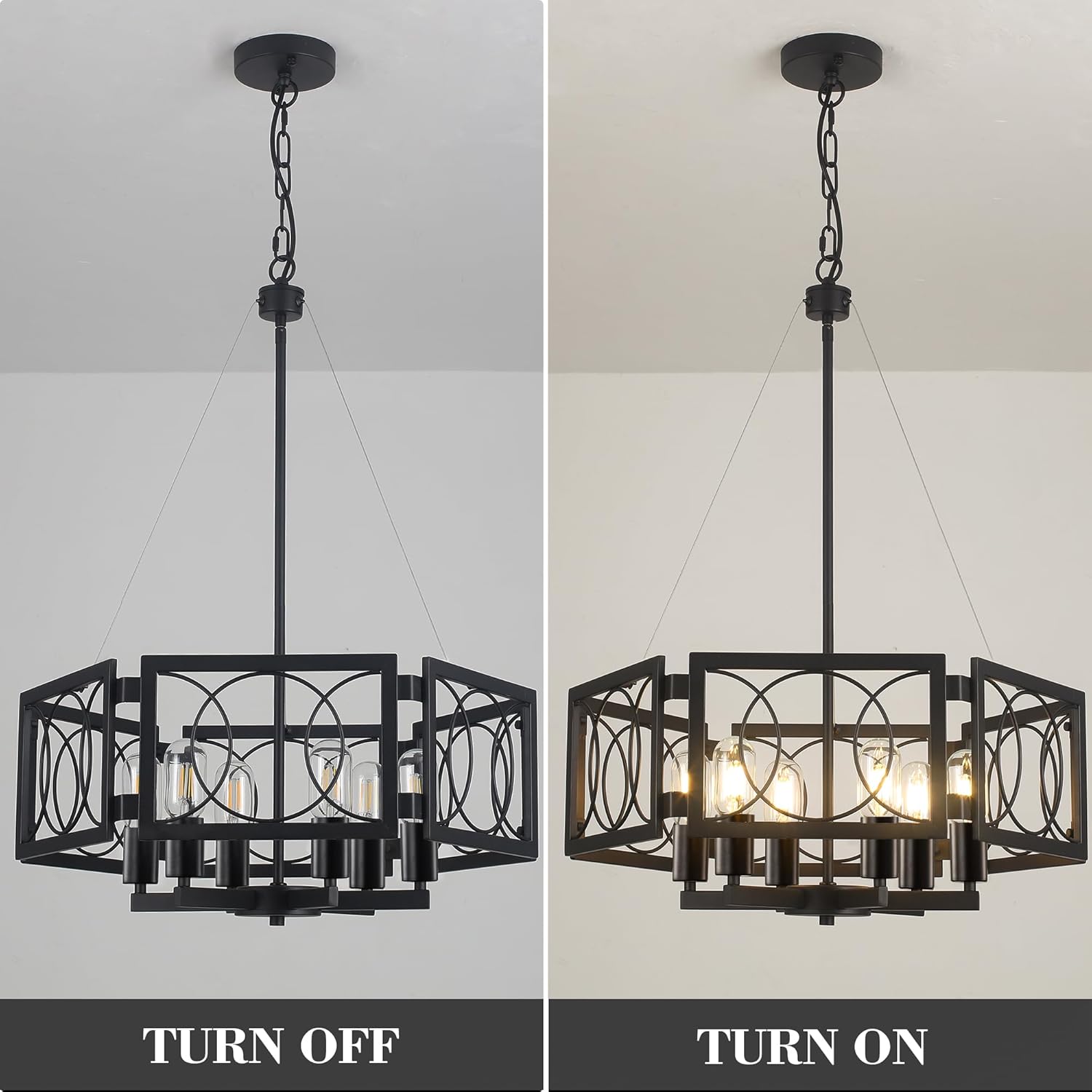 22.83'' Black Farmhouse Chandelier for Dining Room, Large Modern Industrial Geometric Pendant Lighting Fixture Adjustable Hanging Lights for Kitchen Island Foyer Hallway