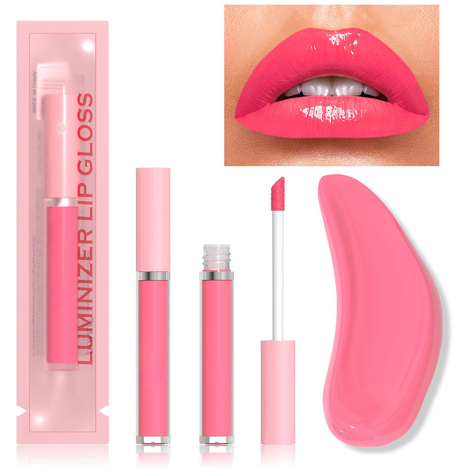 Pink Lip Gloss Smooth Liquid Lipsticks, Red Balm Non-Stick Cup Bright Pink Cream Texture Lipstick, Long Lasting Highly Pigmented Lipstick, Silky Not Fade Non-sticky Lip Stain, Gift for Women & Girls