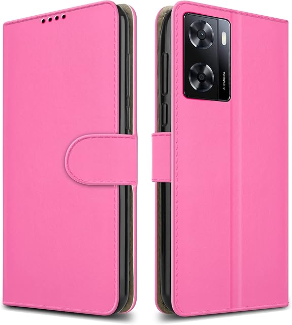 For A57 (4G) / Oppo A57s Leather Phone Case, Magnetic Closure Full Protection Book Folio Design, Wallet Case Cover [Card Slots] and [Kickstand] For A57 (4G) / Oppo A57s - Pink