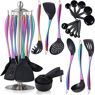 Silicone Cooking Utensils Set, 17pcs Kitchen Utensil Set with Rotatable ...