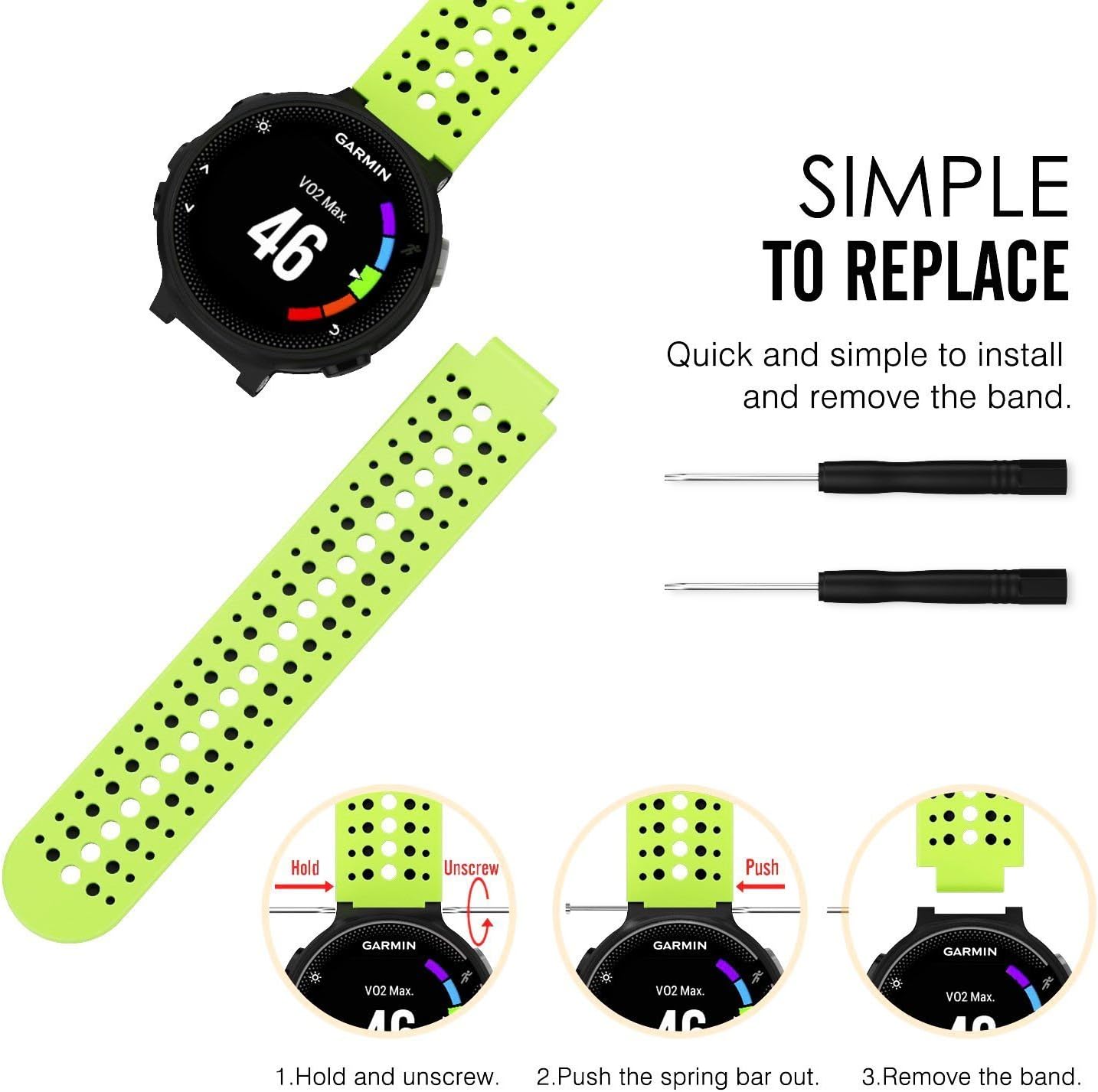 1PC Replacement Silicone Bands with 2PCS Pin Removal Tools for Garmin Forerunner 220/230/235/620/630/735XT (No Tracker, Replacement Bands Only) image 5