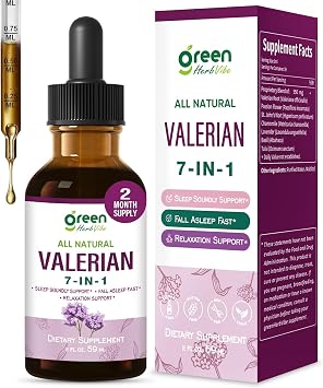 Valerian Root Valeriana Sleep Support Drops, 7-in-1 Herbal Extract Liquid Tincture Supplement for Relaxation & Sleep Soundly & Deeply with Passion Flower, Chamomile & Lavender. 2oz