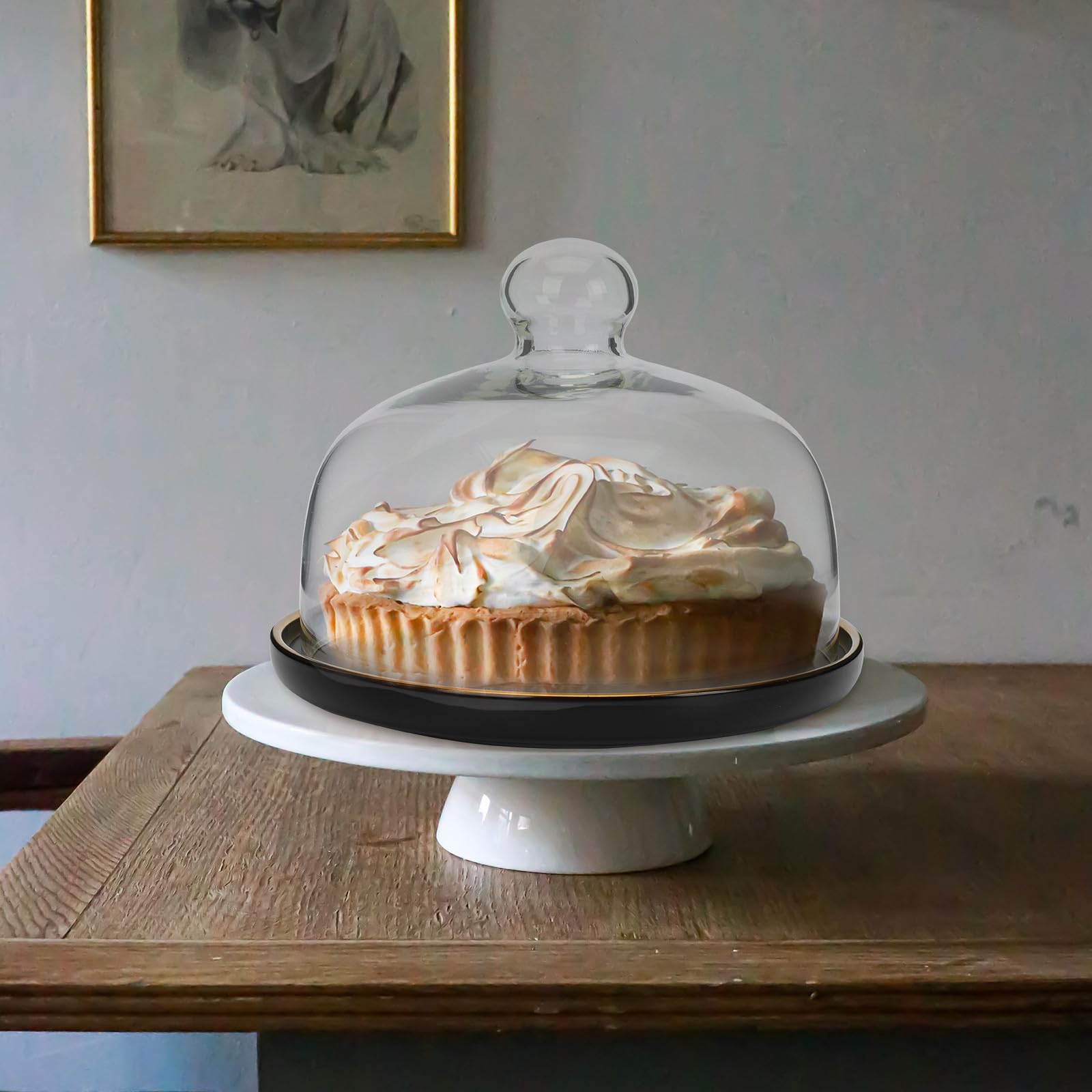 Cloche à Fromage en Verre Plateau de Service Alimentaire en Céramique Rose pour Desserts, Fruits et Repas Festifs