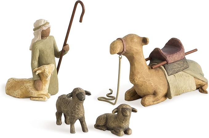 Figura de pastor con ovejas y camello, Willow Tree, Navidad Deco, Enesco